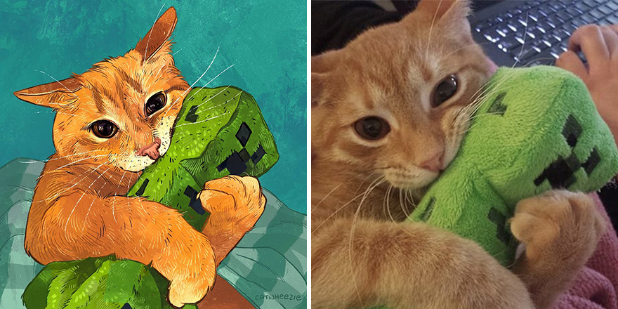 Artist Takes Cat Memes To A Whole New Level By Making Amazing Art With Them