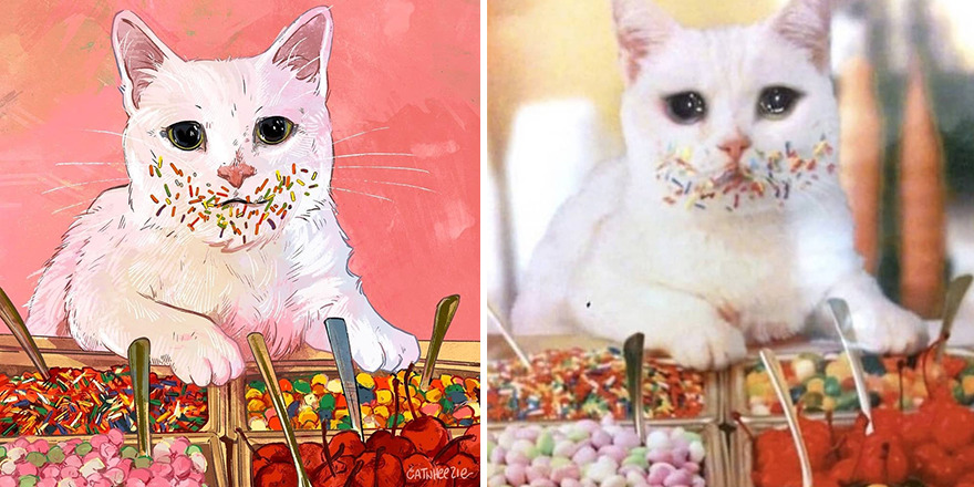 Artist Takes Cat Memes To A Whole New Level By Making Amazing Art With Them