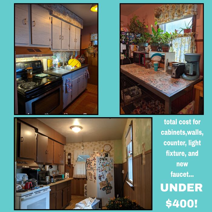 That's A Wrap! Vinyl Wrapped Cabinets, Countertops, And Some Metallic Copper Paint With A Gorgeous Boho Print Wallpaper Gave Me A Total Transformation On A Shoestring Budget (And It's Held Up Well After Two Years)