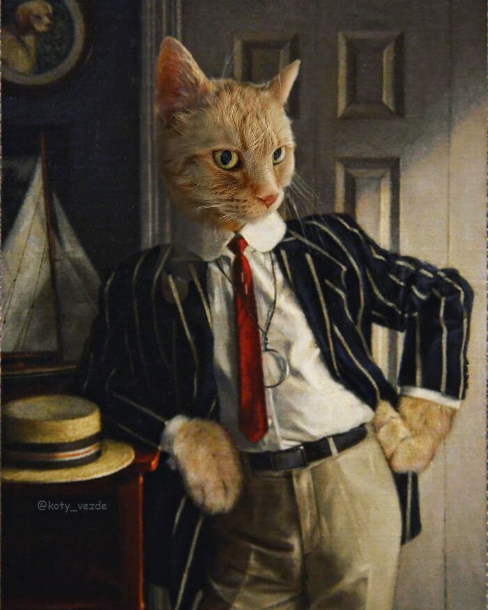 Russian Artist Surprises His Followers By Turning Cats Into Renaissance Paintings (78 Pics)