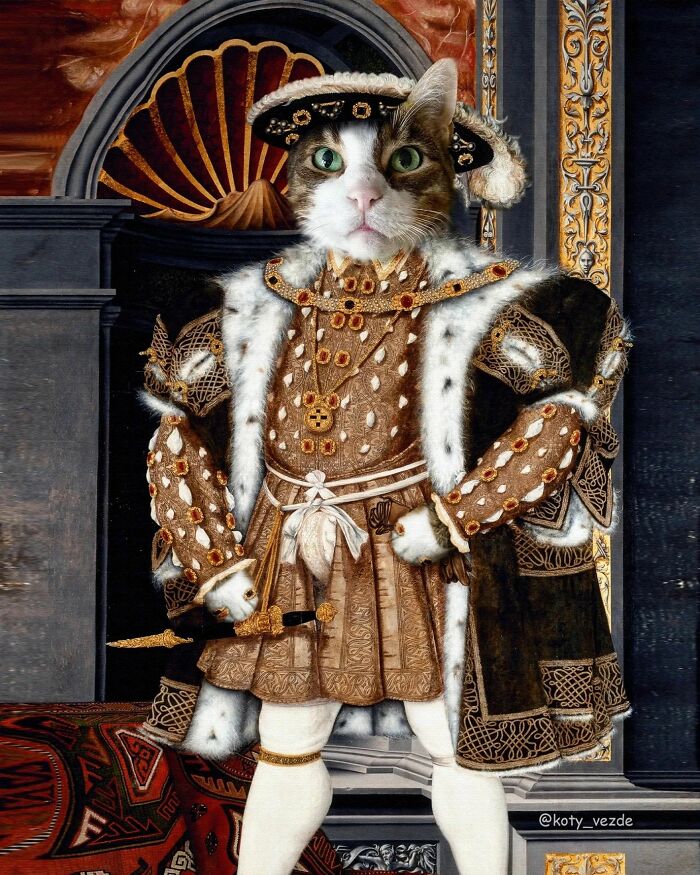 Russian Artist Surprises His Followers By Turning Cats Into Renaissance Paintings (78 Pics)