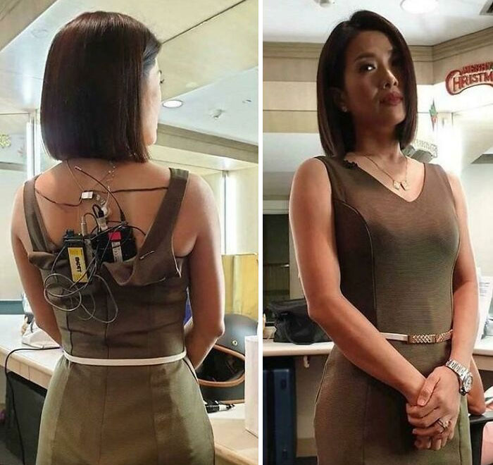 Presentadora de noticias desde otro ángulo