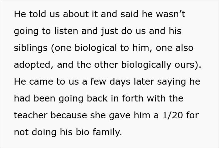 Teen Doesn&rsquo;t Listen When His Teacher Asks Him To Make A Biological Family Tree When He&rsquo;s Adopted And Gets The Lowest Grade