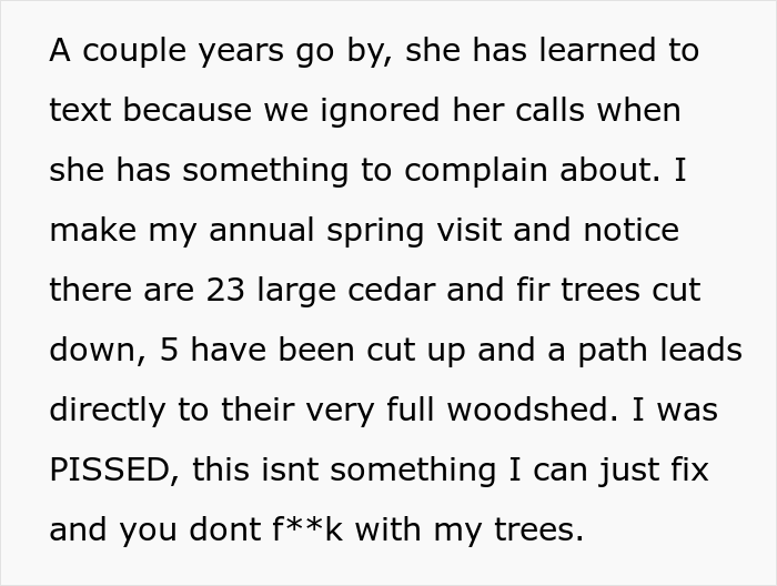 Woman Gets &ldquo;Nuclear Revenge&rdquo; On Neighbor Who Flooded Their Lot And Cut Down 23 Of Their Trees