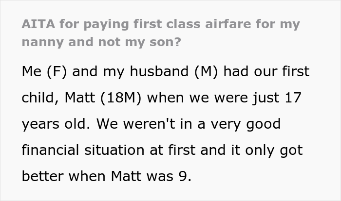 Teen Says Parents Shouldn't Have Bought Nanny A First-Class Ticket, Regrets It After They Put Him In Economy For Being So Elitist