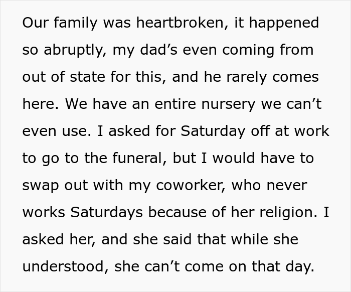 Woman's Sister Dies Unexpectedly, She Asks For A Day Off Work, But Coworker Says No Because Of Her Religious Beliefs - 3