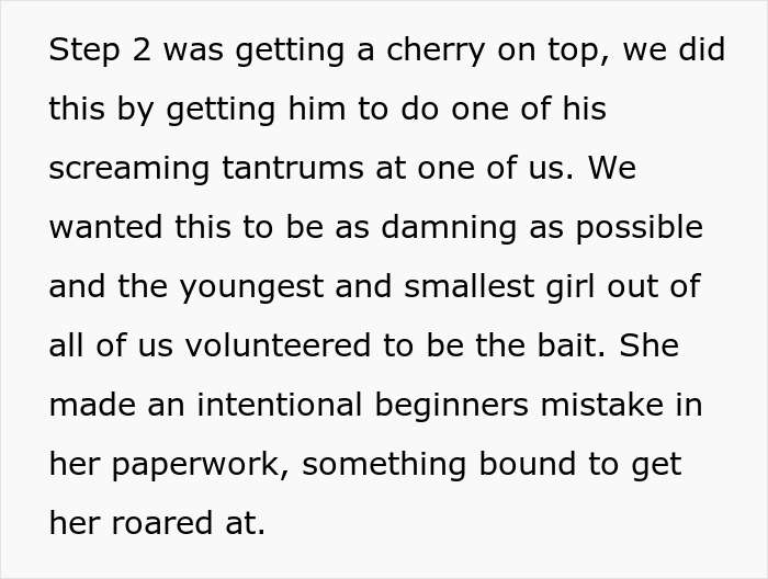 "Smallest Girl Out Of All Of Us Volunteered To Be The Bait": Employees Collect Evidence And Create A Plan To Get Rid Of Their Toxic Boss And Succeed