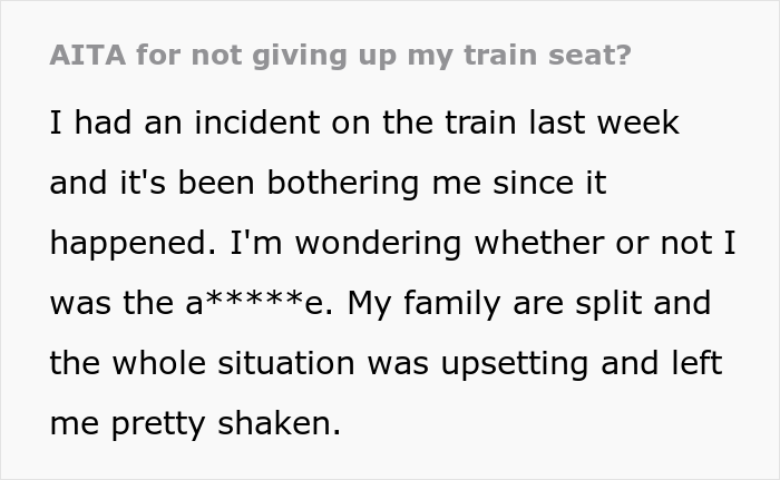 Mom Asks If She Was Wrong Not To Give Up Her Daughter’s Train Seat Though Another Passenger Paid For It Mom Asks If She Was Wrong Not To Give Up Her Daughter’s Train Seat Though Another Passenger Paid For It