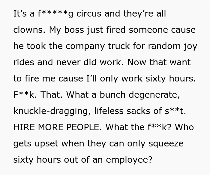 Boss Wants To Fire This Person Because They Don&rsquo;t Want To Work More Than 60 Hours A Week