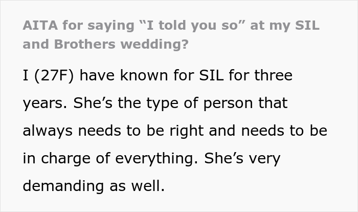 Woman Makes Her Sister-In-Law Cry When She Tells Her “I Told You So” After Her Nephew Ruins Her Wedding As She Predicted Woman Makes Her Sister-In-Law Cry When She Tells Her “I Told You So” After Her Nephew Ruins Her Wedding As She Predicted