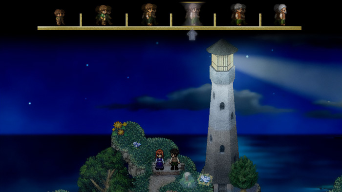 Pixel art indie game scene showing characters near a lighthouse at night in top indie games to look out for