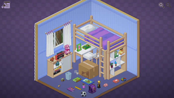 Isometric indie game bedroom scene with toys, books, and a loft bed, showcasing creative design in top indie games.