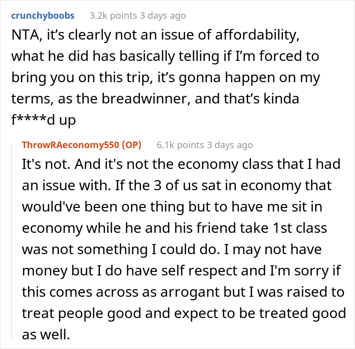 Husband Books 1st Class Tickets For Himself And His Friend For A Trip While Wife Only Gets Economy, Drama Ensues When Wife Decides Not To Go - 9