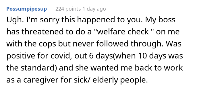 Woman Leaves Work Early Because Of 102°F Fever, Manager Comes Busting At Her Door And Calls The Cops Woman Leaves Work Early Because Of 102°F Fever, Manager Comes Busting At Her Door And Calls The Cops