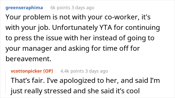 Woman's Sister Dies Unexpectedly, She Asks For A Day Off Work, But Coworker Says No Because Of Her Religious Beliefs - 12