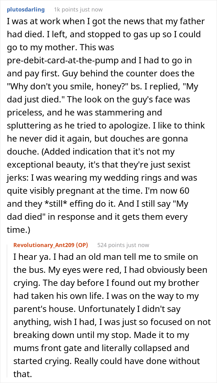 Woman Shares How She Had To Lie To A Stranger About Her Parents Recently Dying To Teach Him Not To Require Smiles From Women