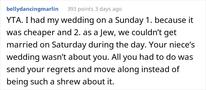 Relative Upset Their Niece Planned A Destination Wedding On A Sunday Night, Tells Her Off, And The Internet's Having None Of It Relative Upset Their Niece Planned A Destination Wedding On A Sunday Night, Tells Her Off, And The Internet's Having None Of It