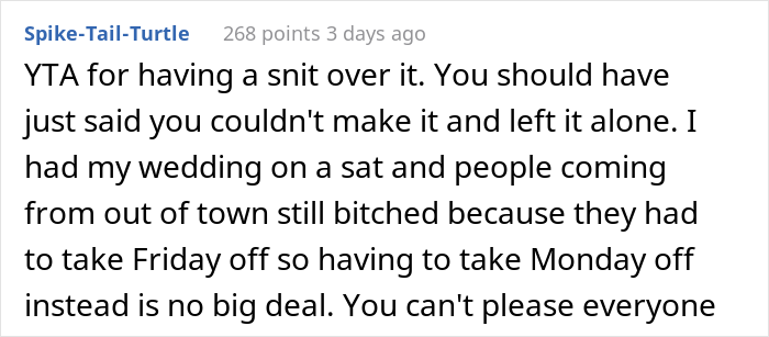 Relative Upset Their Niece Planned A Destination Wedding On A Sunday Night, Tells Her Off, And The Internet's Having None Of It Relative Upset Their Niece Planned A Destination Wedding On A Sunday Night, Tells Her Off, And The Internet's Having None Of It