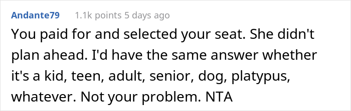 Passenger Refuses To Trade Seats With A Kid And Their Mom Is Furious, Wonders If They Were Really A Jerk