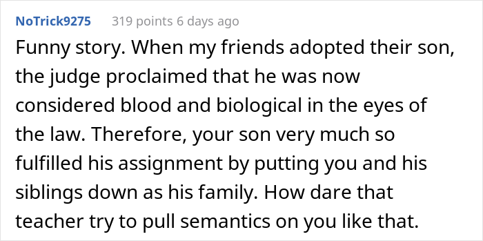 Teen Doesn&rsquo;t Listen When His Teacher Asks Him To Make A Biological Family Tree When He&rsquo;s Adopted And Gets The Lowest Grade