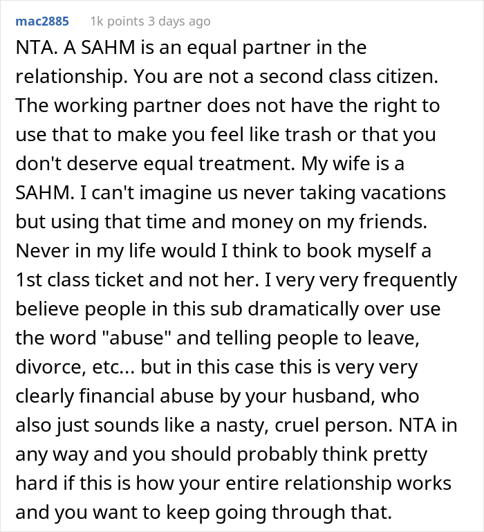 Husband Books 1st Class Tickets For Himself And His Friend For A Trip While Wife Only Gets Economy, Drama Ensues When Wife Decides Not To Go - 17