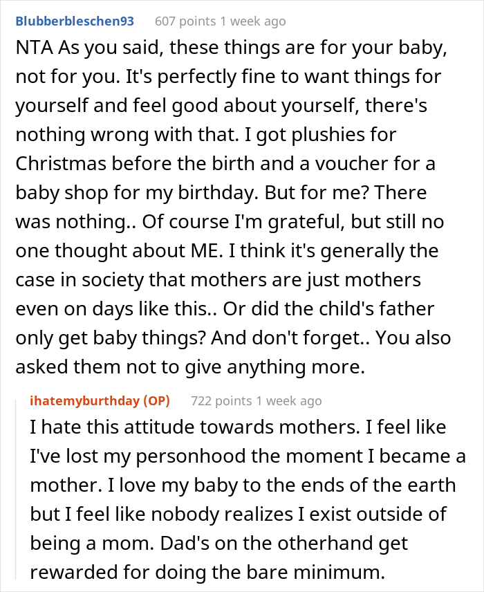 "People Have Told Me I Was Ungrateful And Selfish": New Mom Upset She Got Baby Stuff On Her Birthday, Wonders If She's A Jerk "People Have Told Me I Was Ungrateful And Selfish": New Mom Upset She Got Baby Stuff On Her Birthday, Wonders If She's A Jerk