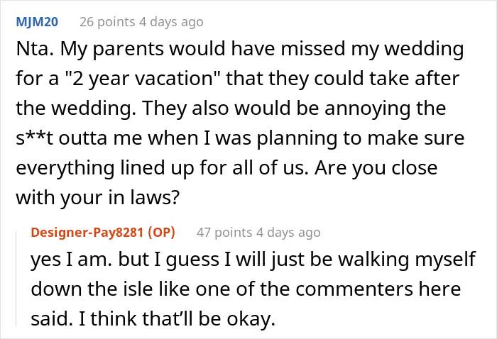Bride-To-Be Asks If She's Wrong To Be Angry With Parents For Going On Vacation Instead Of Attending Her Wedding - 14