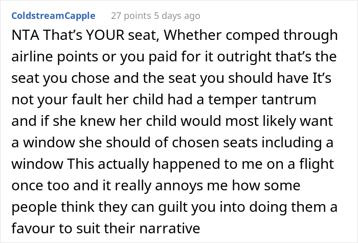 Passenger Refuses To Trade Seats With A Kid And Their Mom Is Furious, Wonders If They Were Really A Jerk