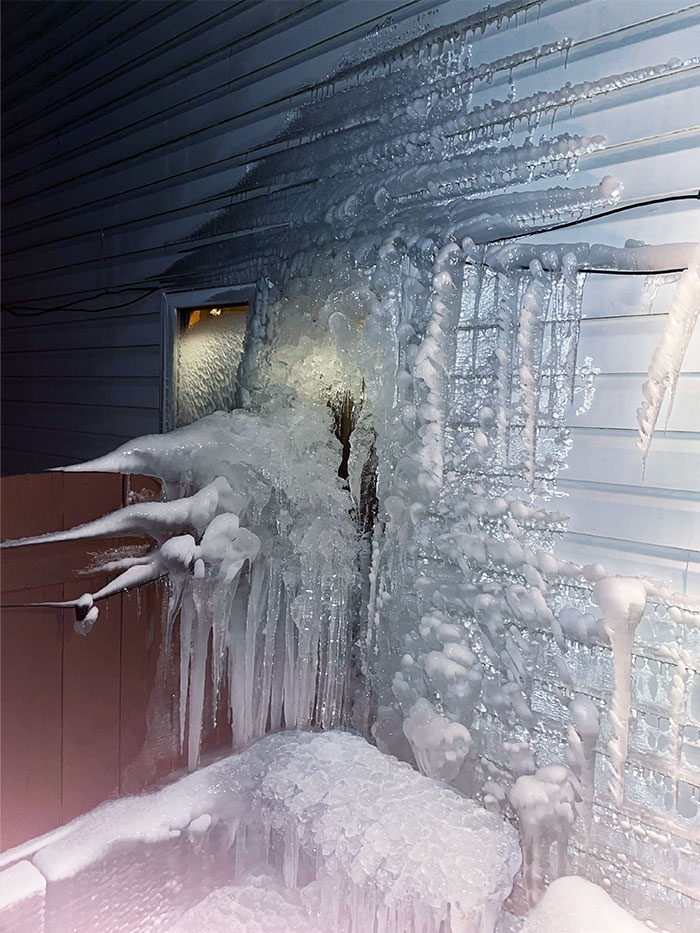 Came Home From The Vacation To This. Hose Broke And Was Spraying Water For Days In Subfreezing Temperature