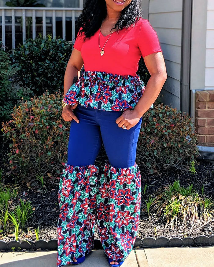 These Blue Jeans Were My Favorite. However, Bleach Got On The Bottom Of It. Since I Had Left Over Fabric, I Got The Bright Idea To Create Bell Bottoms Out Of It