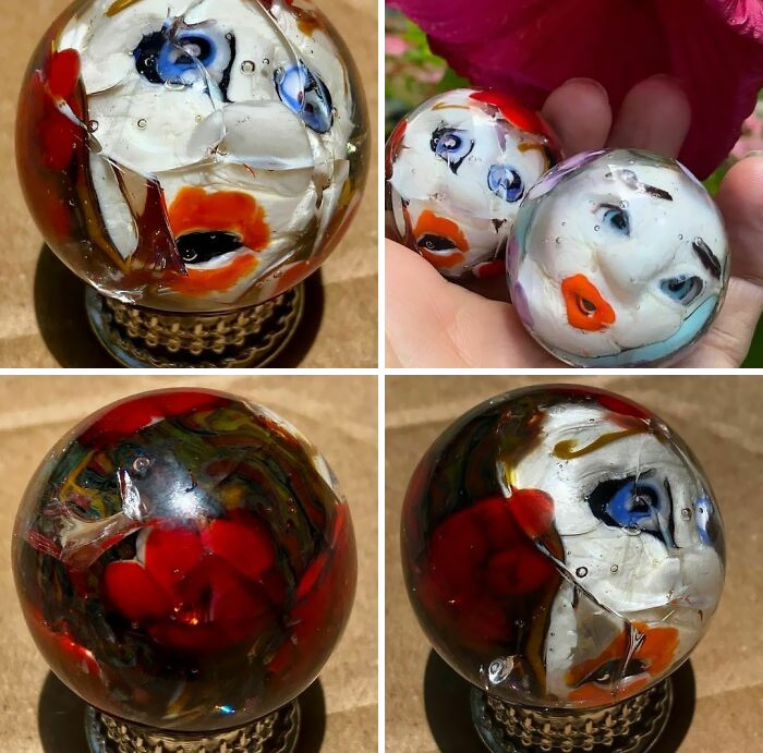 This Marble Decided To Roll Out Of The Kiln And Crack. It’s Sort Of Funny Considering The Surprised Look On The Face