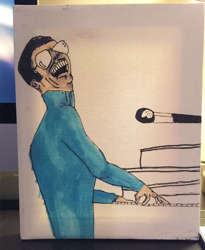 My Sister Legitimately Tried To Paint A Picture Of Stevie Wonder For My Dad On His Birthday