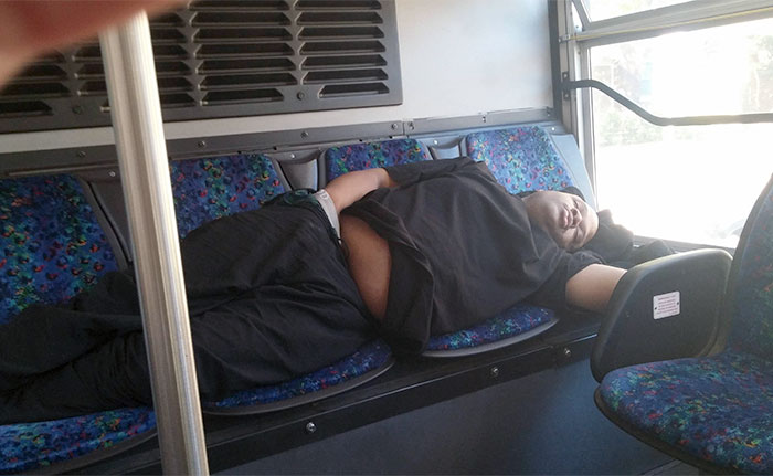 Riding The Bus Is Fun And He Was Snoring Loudly