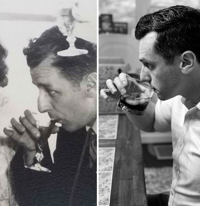 Mi abuelo en su boda y yo, uno al lado del otro