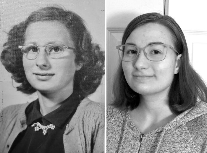 Mi abuela y mi hermana menor, con 64 años de diferencia. Son casi idénticas