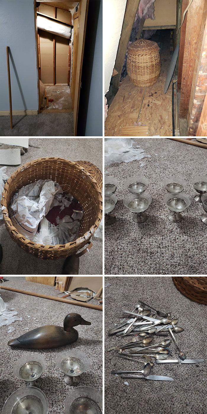 I Took A Wall Out Of My Closet And Found A Makeshift Passageway. With A Large, Heavy, Creepy Basket In It. And The Basket Was Not Empty