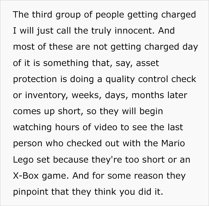 Text image explaining why a criminal defense lawyer advises against self-checkouts in supermarkets. - 12