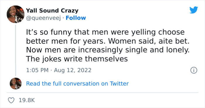 The Number Of "Lonely, Single Men" Is On The Rise Due To Women Choosing Healthier Relationships, And The Internet Finds It Funny