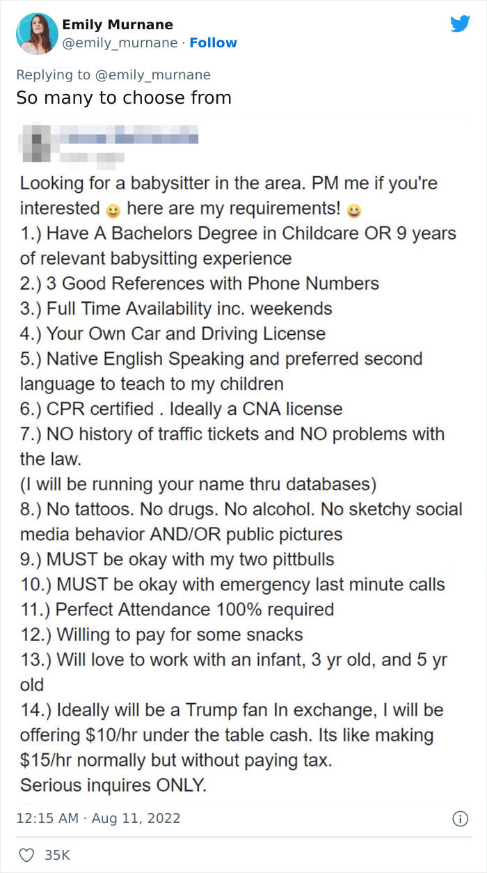 Woman Finds A Few Posts Of Unhinged Parents Looking For Nannies And She Just Had To Share Them On Twitter - 2