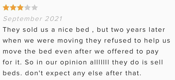 Customer Is Upset That A Mattress Store Won’t… Help Them Move…?