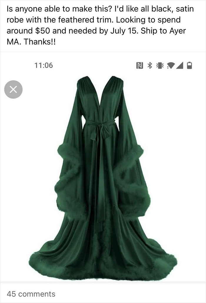Wants To Pay $50 For Completely Handmade Robe