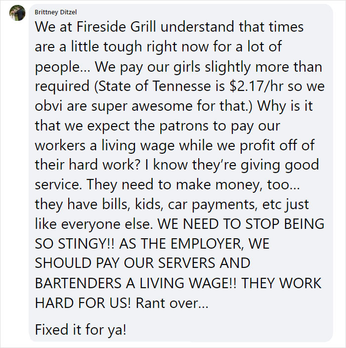 Restaurant Owner Berates Customers For Not Tipping Their Servers Who Work For $3 An Hour, Faces Major Backlash Online - 10