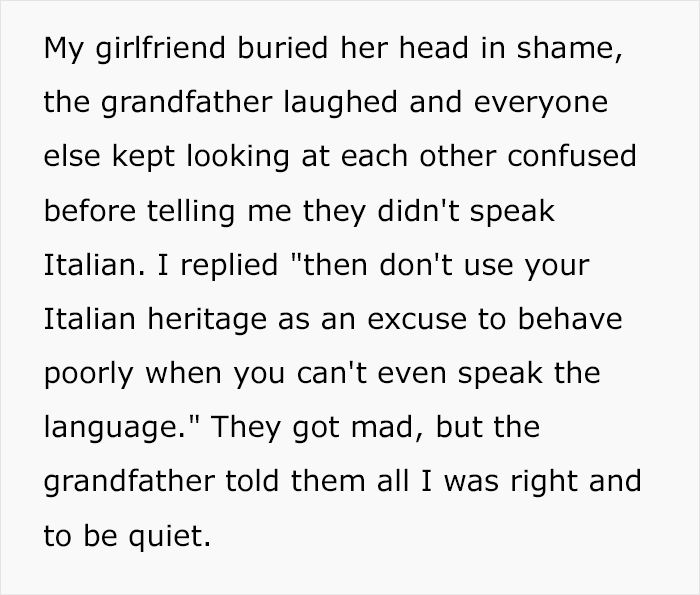 Girlfriend's Rude Italian-American Family Make Fun Of Her Boyfriend, Are Surprised When He Roasts Them With Fluent Italian Girlfriend's Rude Italian-American Family Make Fun Of Her Boyfriend, Are Surprised When He Roasts Them With Fluent Italian