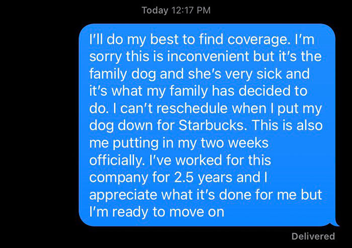 Boss Asks Employee To Change The Date Of Putting Down Her Dog So She Can Work, She Hands In Two Weeks' Notice Instead