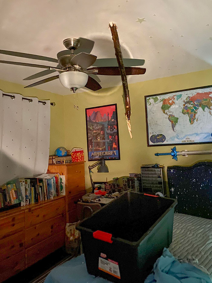 Tornado-Driven Branch Impales My House Directly Above My Kid’s Bed