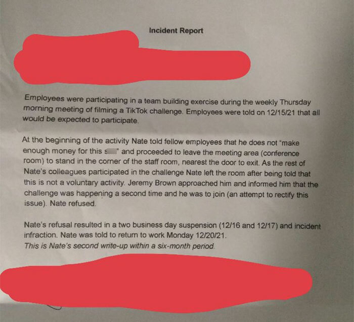 “I Don’t Make Enough Money For This”: Worker Gets Suspended For Refusing To Take Part In A "Mandatory" TikTok Challenge, Quits “I Don’t Make Enough Money For This”: Worker Gets Suspended For Refusing To Take Part In A "Mandatory" TikTok Challenge, Quits