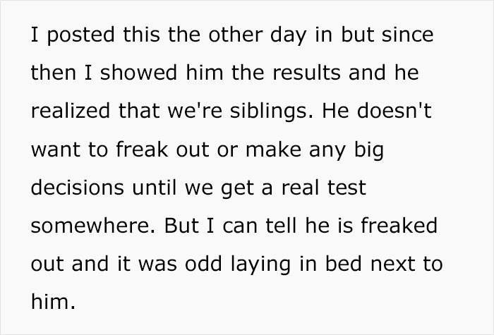 30 Y.O. Woman Takes DNA Test For Fun Only To Discover Her Long-Term Boyfriend Is Her Full Sibling