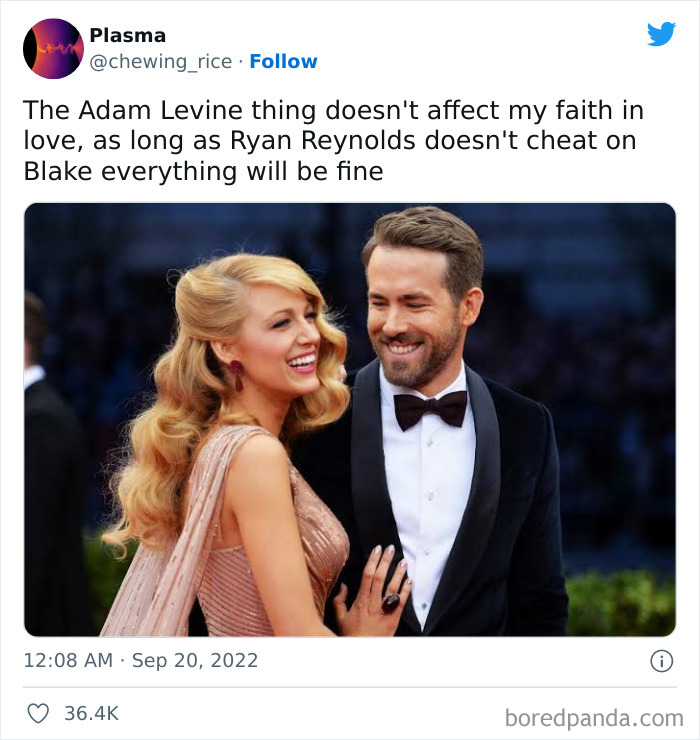 Funny reaction to Adam Levine's alleged DMs with a couple posing happily in formal wear.