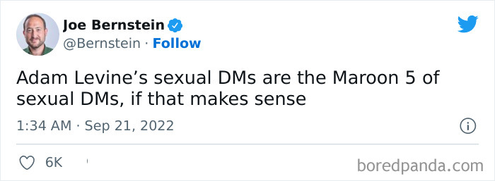 Joe Bernstein tweets about Adam Levine’s alleged leaked DMs, comparing them to Maroon 5's music.