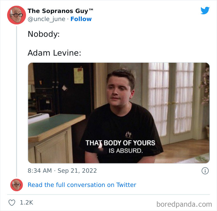 Meme about Adam Levine's alleged leaked DMs with a humorous reaction text overlay.